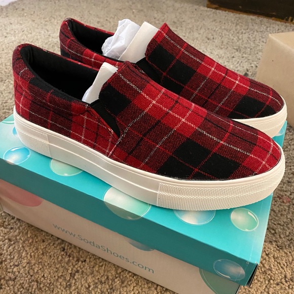 buffalo plaid slip on sneakers